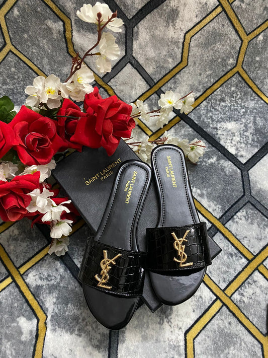 YSL CROC FLAT -BLACK