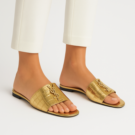 YSL CROC FLAT -GOLD