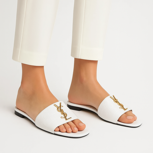 YSL CROC FLAT -WHITE