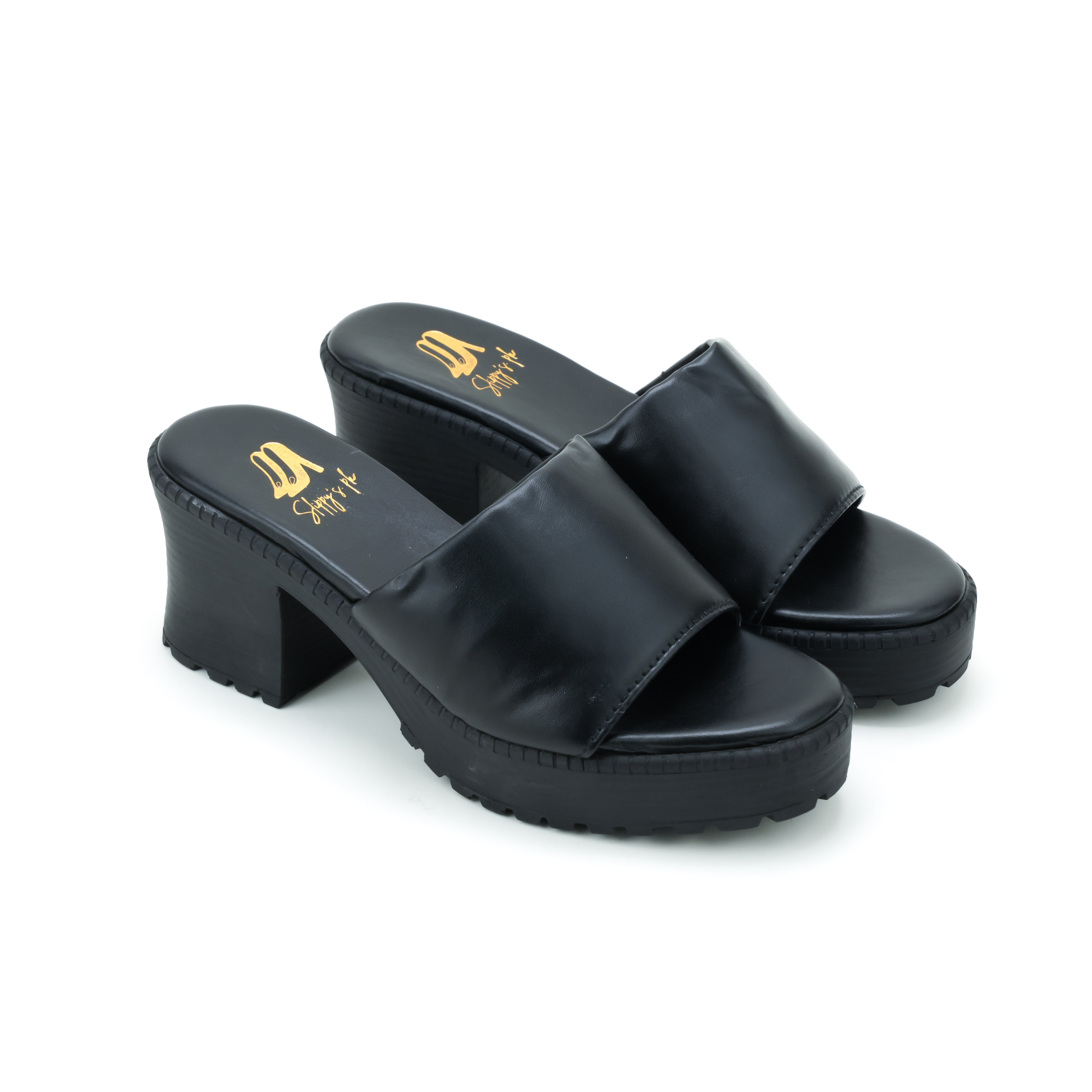 BARELY BLACK BLOCK HEELS